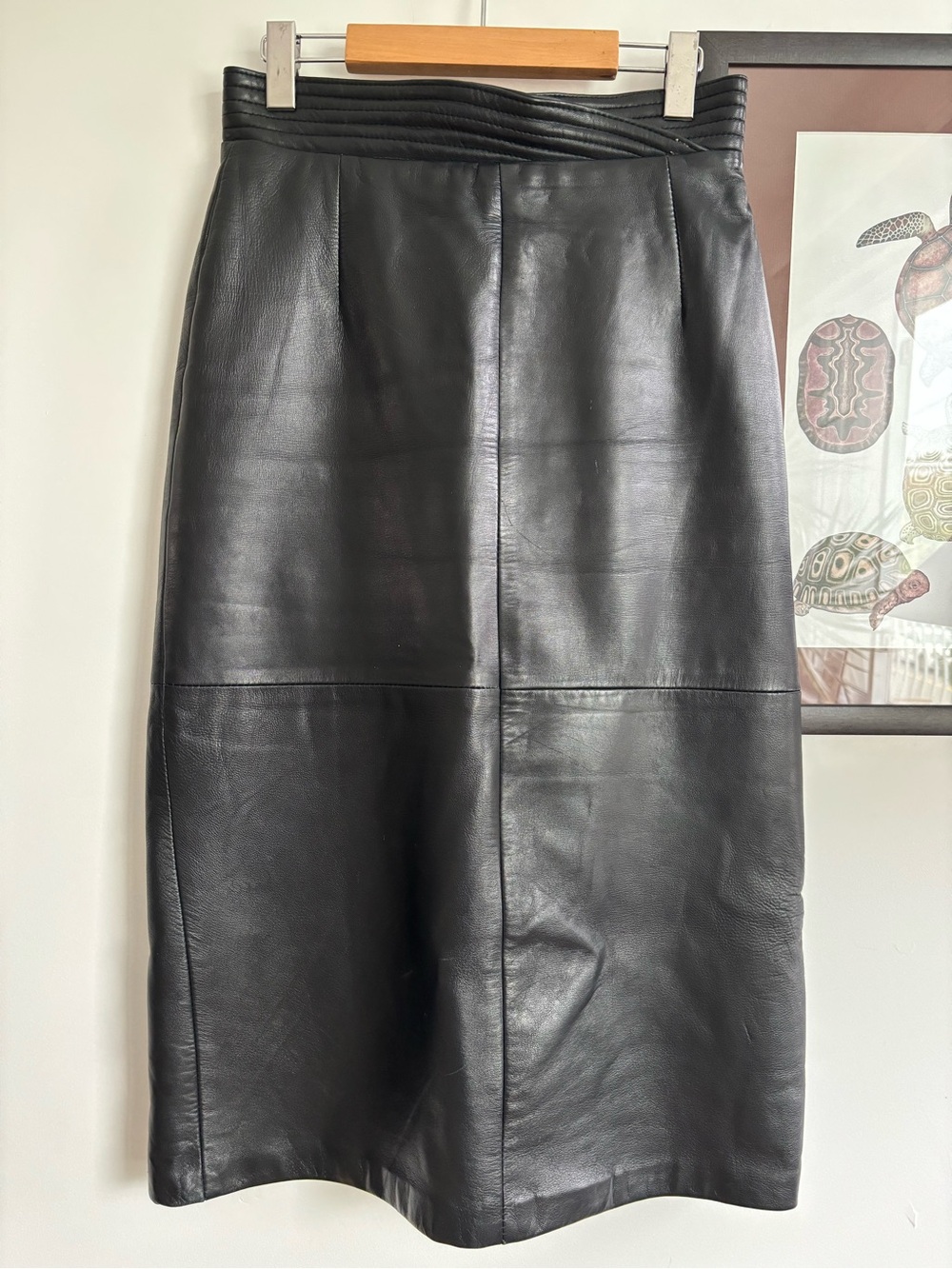 Classic Black Leather Midi Skirt